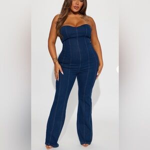Fashion Nova Strapless Dark Blue Jumpsuit